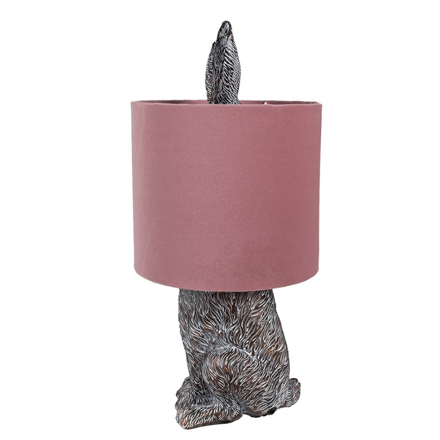 Šedá stolní lampa králík s růžovým stínidlem Rabbi - Ø 20*43 cm Clayre & Eef Šedá stolní lampa králík s růžovým stínidlem Rabbi - Ø 20*43 cm Clayre & Eef
