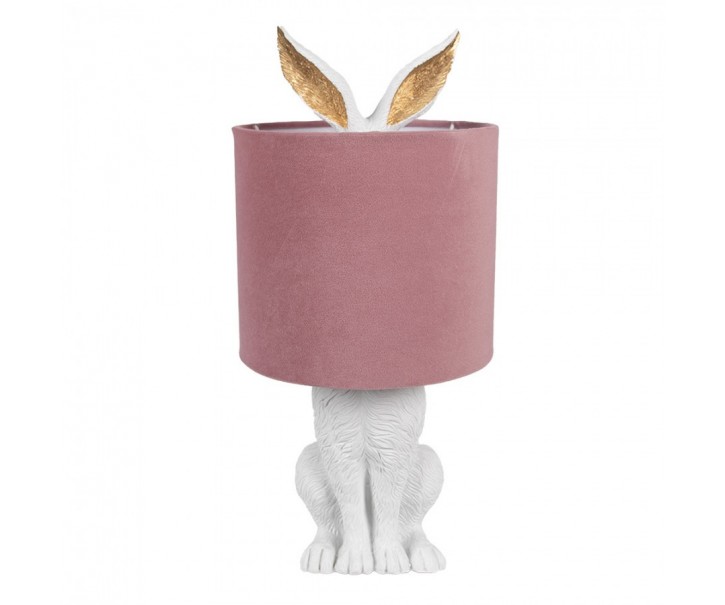 Bílá stolní lampa králík s růžovým stínidlem Rabbi - Ø 20*43 cm Clayre & Eef