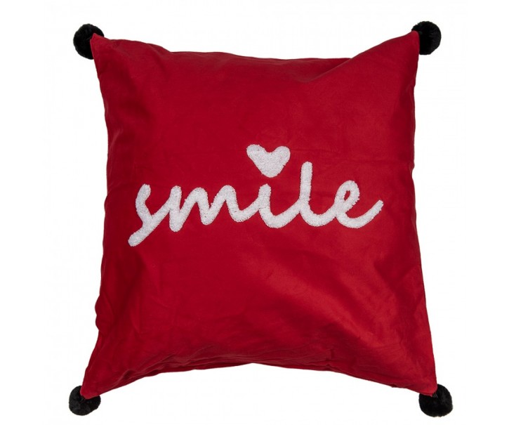 Červený povlak na polštář s vyšitým nápisem Smile - 45*45 cm Clayre & Eef