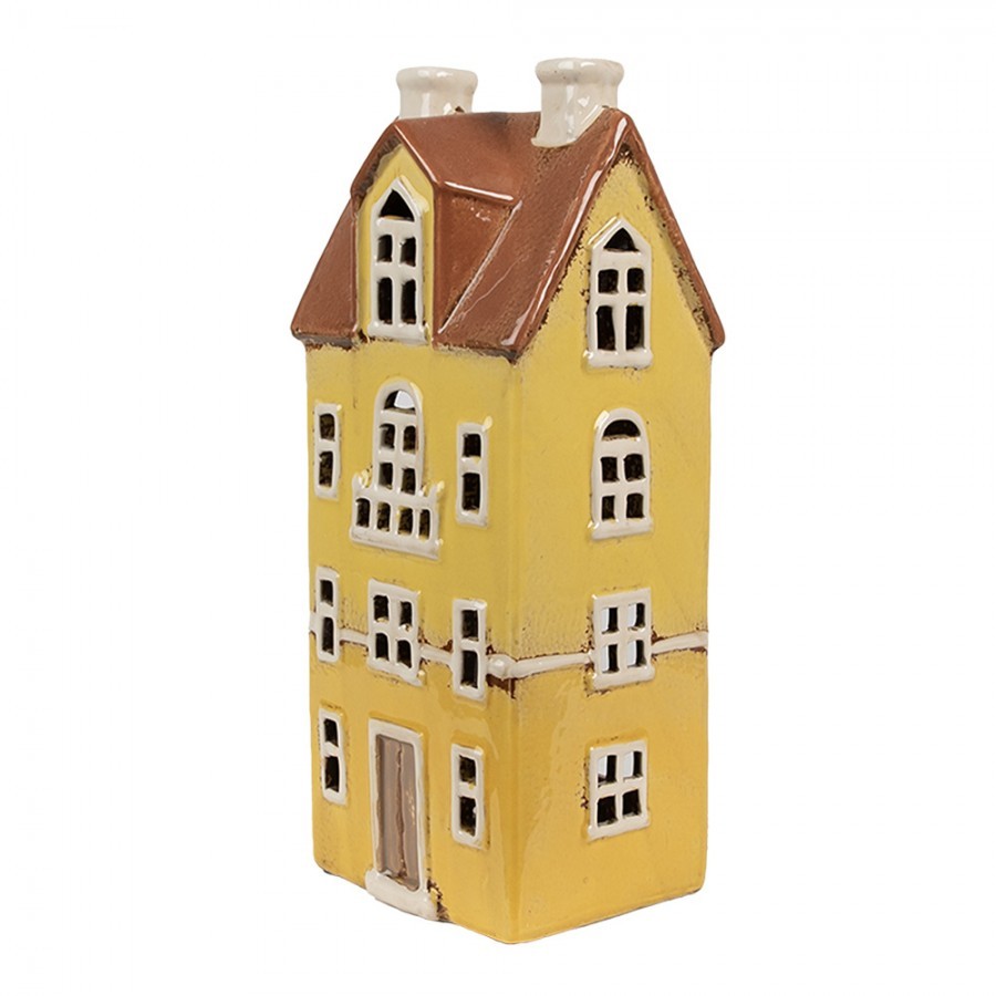 Žlutý keramický svícen na čajovou svíčku domek Amster Village - 11*9*25 cm Clayre & Eef Žlutý keramický svícen na čajovou svíčku domek Amster Village - 11*9*25 cm Clayre & Eef