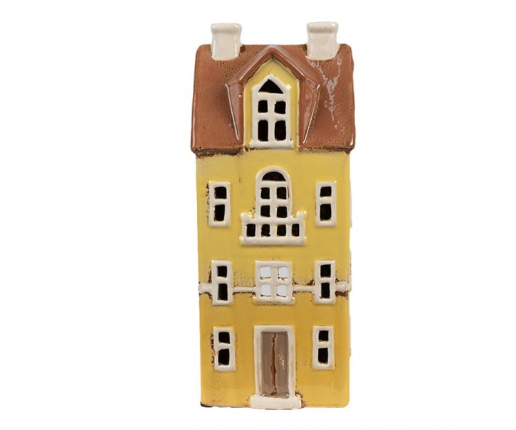 Žlutý keramický svícen na čajovou svíčku domek Amster Village - 11*9*25 cm Clayre & Eef