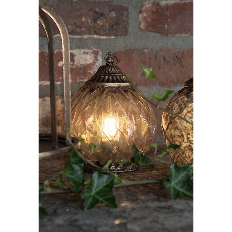 Měděná skleněná svítící LED lucerna Balli - Ø 15*19 cm Clayre & Eef Měděná skleněná svítící LED lucerna Balli - Ø 15*19 cm Clayre & Eef
