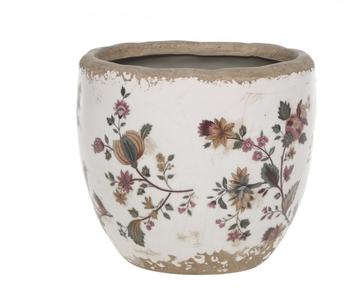 Keramický obal na květináč s květy Nancy - Ø 12*11 cm Chic Antique