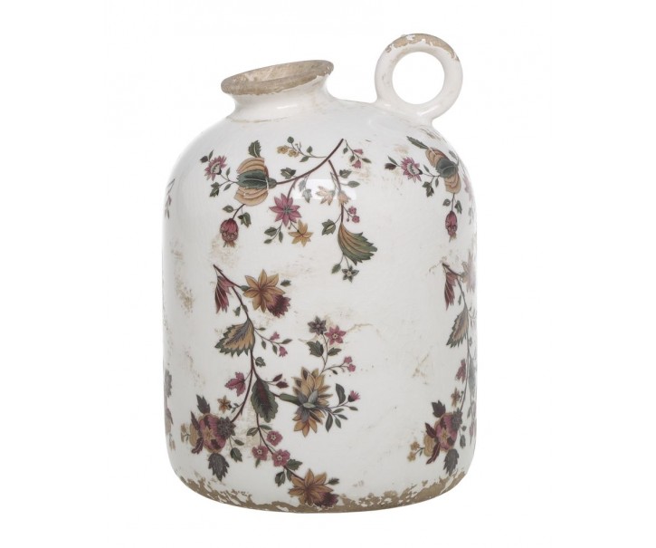 Keramická váza s ouškem a květy Nancy - Ø 12*18 cm Chic Antique