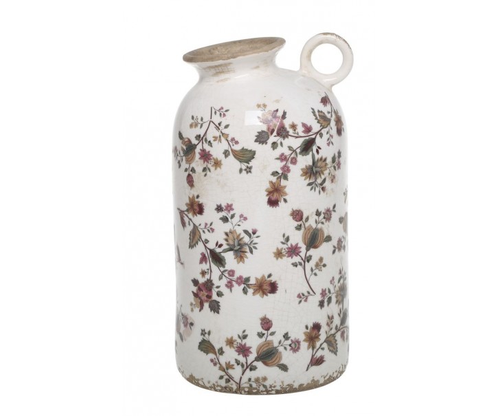 Keramická váza s ouškem a květy Nancy - Ø 14*26 cm Chic Antique