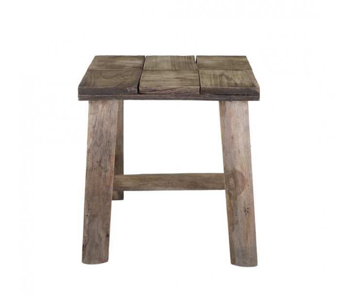 Hnědá dekorační dřevěná lavice se vzorem na sedadle Tanoak - 33*24*33 cm Chic Antique