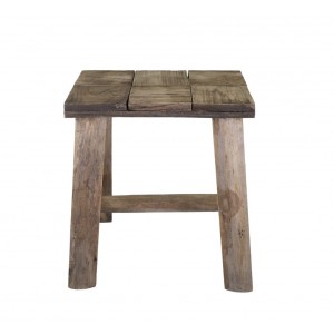 Hnědá dekorační dřevěná lavice se vzorem na sedadle Tanoak - 33*24*33 cm