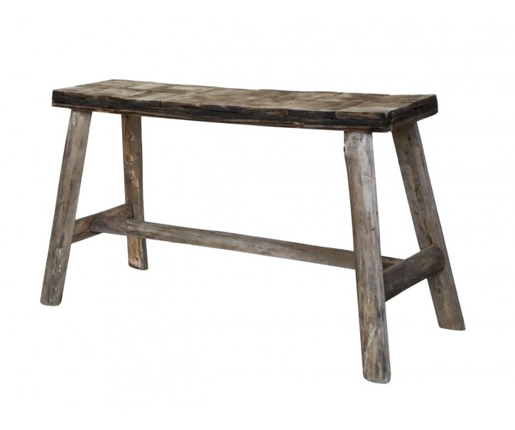 Hnědá dekorační dřevěná lavice se vzorem na sedadle Tanoak - 80*24*45 cm Chic Antique