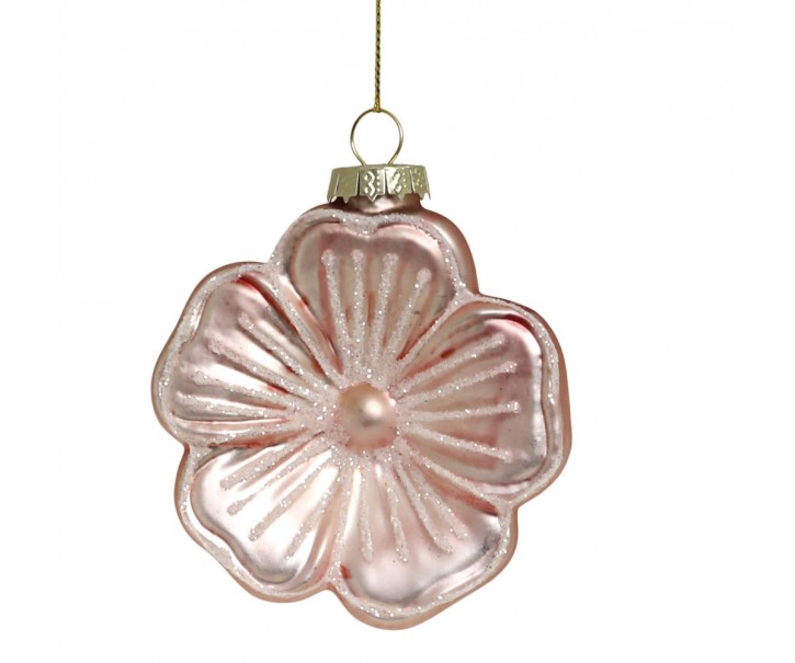 Růžová skleněná vánoční ozdoba květ - Ø 8*3 cm Chic Antique