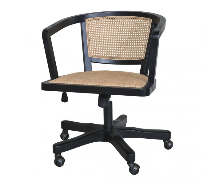 Černá dřevěná židle s výpletem a opěrkami na kolečkách Old French chair - 60*60*80 cm Chic Antique