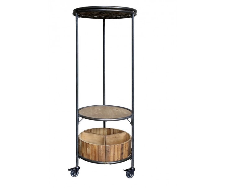 Černý kovový regál na kolečkách s dřevěnými podnosy Fil de Fer - 60*160 cm Chic Antique