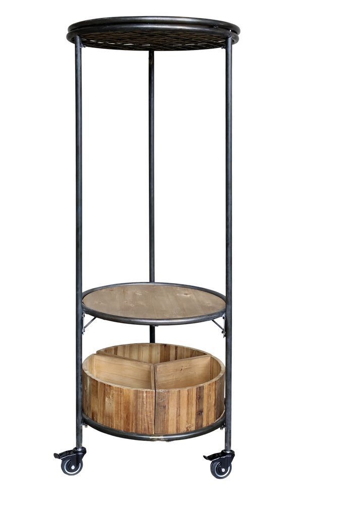 Černý kovový regál na kolečkách s dřevěnými podnosy Fil de Fer - 60*160 cm