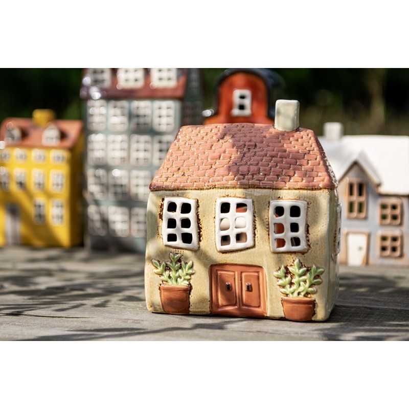 Hnědý keramický svícen na čajovou svíčku domek Amster Village - 17*10*19 cm Clayre & Eef Hnědý keramický svícen na čajovou svíčku domek Amster Village - 17*10*19 cm Clayre & Eef