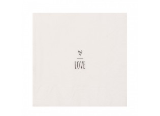 Bílé papírové ubrousky se srdíčkem Love - 33*33 cm (20ks)