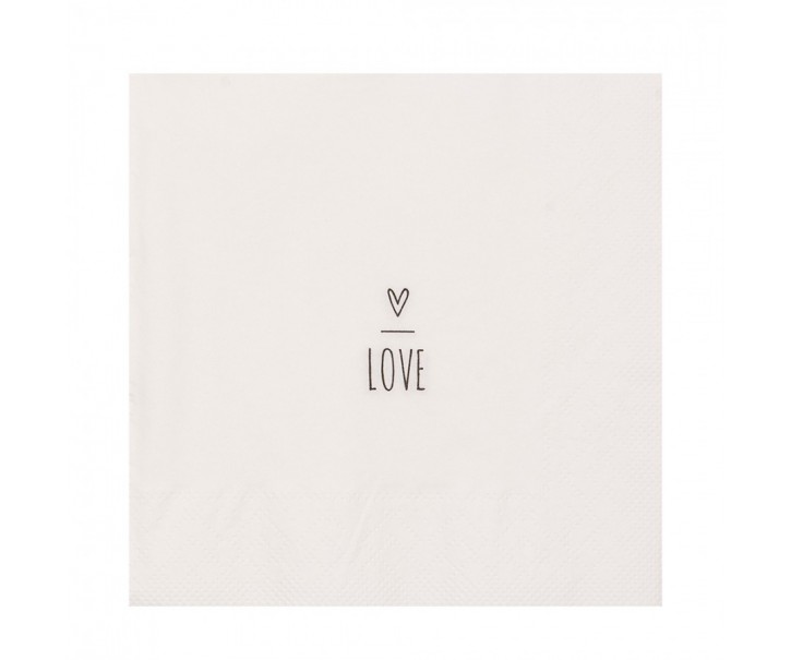 Bílé papírové ubrousky se srdíčkem Love - 33*33 cm (20ks) Clayre & Eef