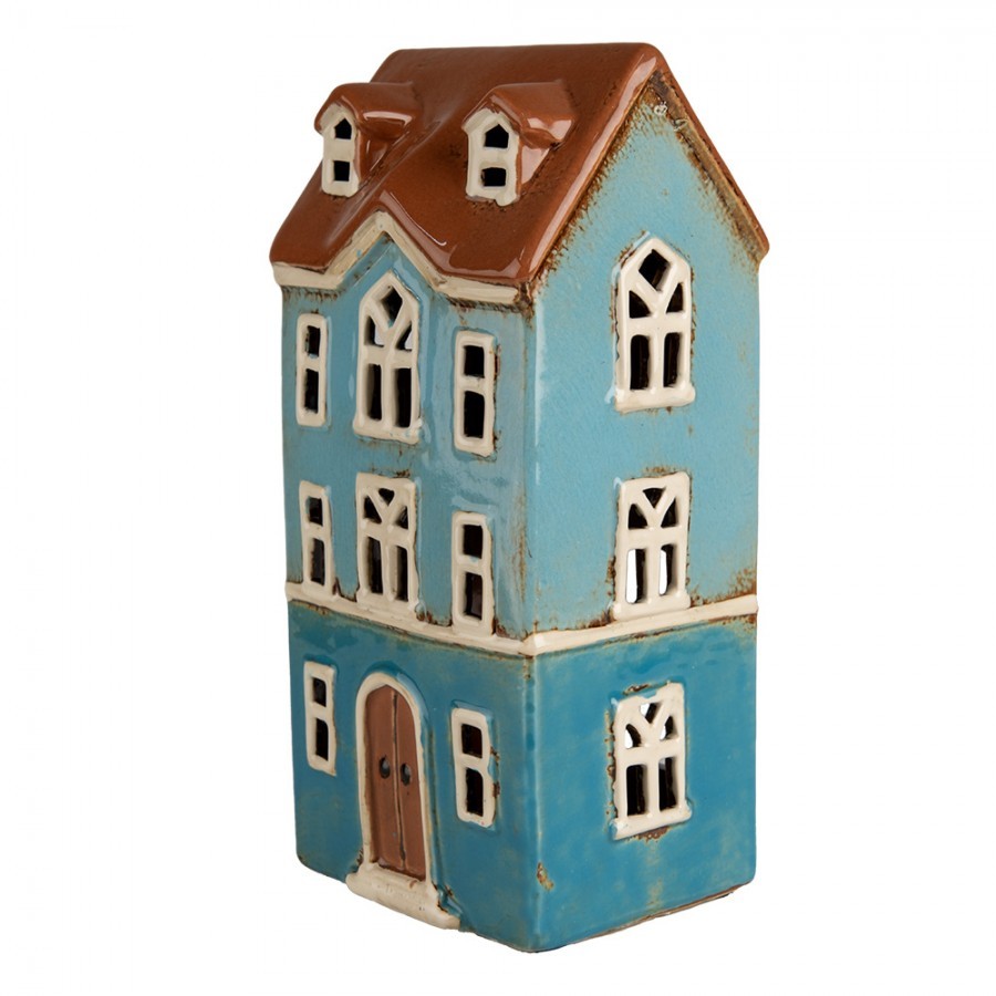 Modrý keramický svícen na čajovou svíčku domek Amster Village - 11*9*22 cm Clayre & Eef Modrý keramický svícen na čajovou svíčku domek Amster Village - 11*9*22 cm Clayre & Eef
