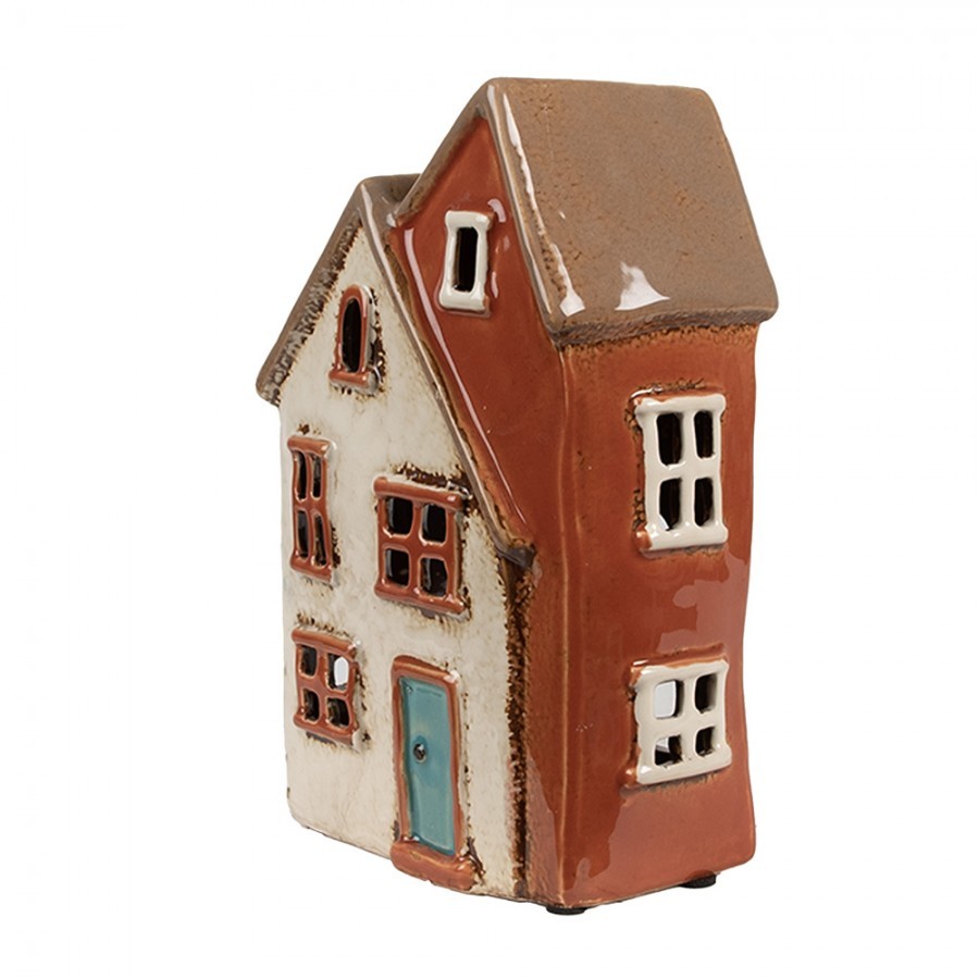 Béžovo-hnědý keramický svícen na čajovou svíčku domek Amster Village - 13*8*20 cm Clayre & Eef Béžovo-hnědý keramický svícen na čajovou svíčku domek Amster Village - 13*8*20 cm Clayre & Eef