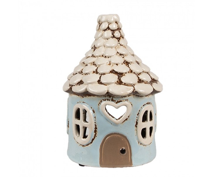 Modrý keramický svícen pohádkový domek - Ø 11*15 cm Clayre & Eef