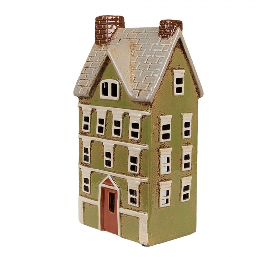 Zelený keramický svícen na čajovou svíčku domek Amster Village - 14*10*26 cm Clayre & Eef Zelený keramický svícen na čajovou svíčku domek Amster Village - 14*10*26 cm Clayre & Eef