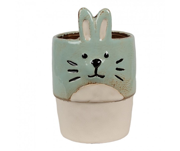 Mintový keramický květináč ve tvaru králíka Rabbit - Ø 11*17 cm Clayre & Eef