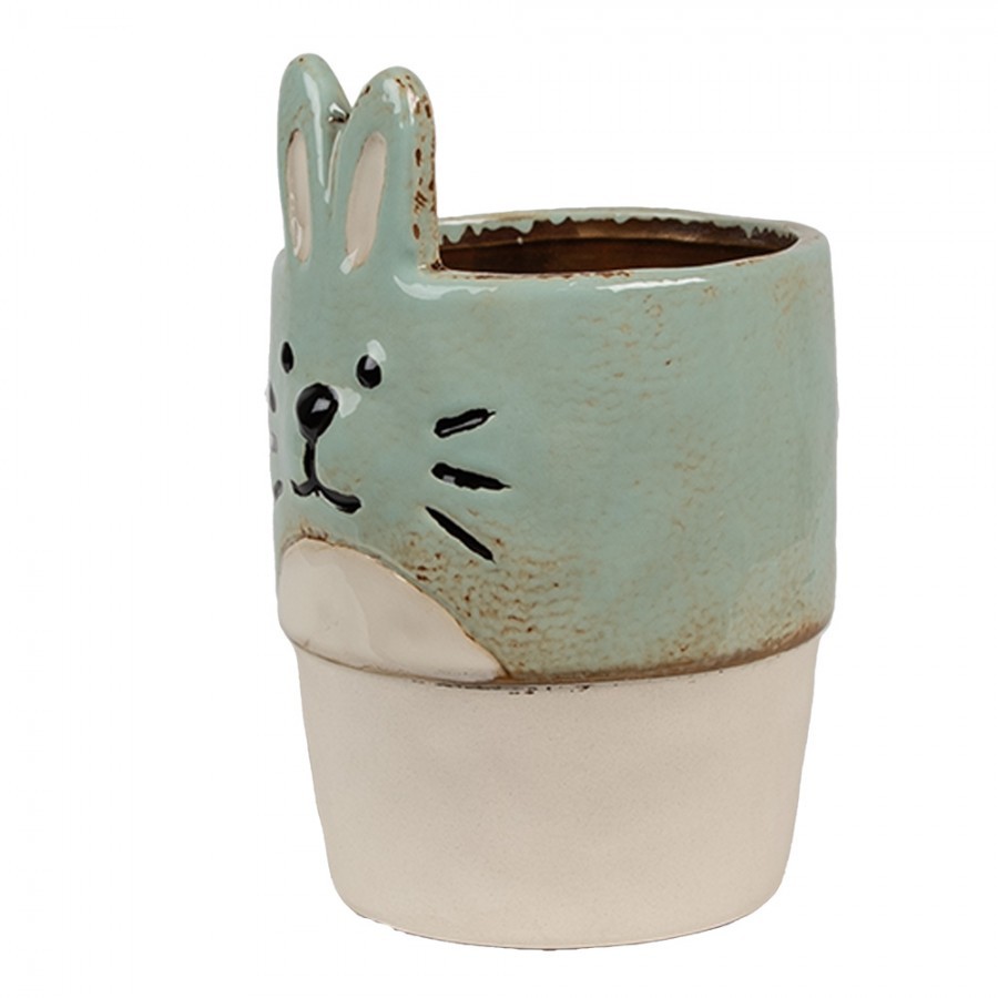 Mintový keramický květináč ve tvaru králíka Rabbit - Ø 11*17 cm Clayre & Eef Mintový keramický květináč ve tvaru králíka Rabbit - Ø 11*17 cm Clayre & Eef