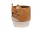 Hnědý keramický květináč ve tvaru kočky Cat - Ø 11*13 cm Clayre & Eef