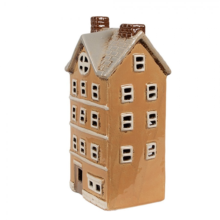 Hnědý keramický svícen na čajovou svíčku domek Amster Village - 11*9*22 cm Clayre & Eef Hnědý keramický svícen na čajovou svíčku domek Amster Village - 11*9*22 cm Clayre & Eef