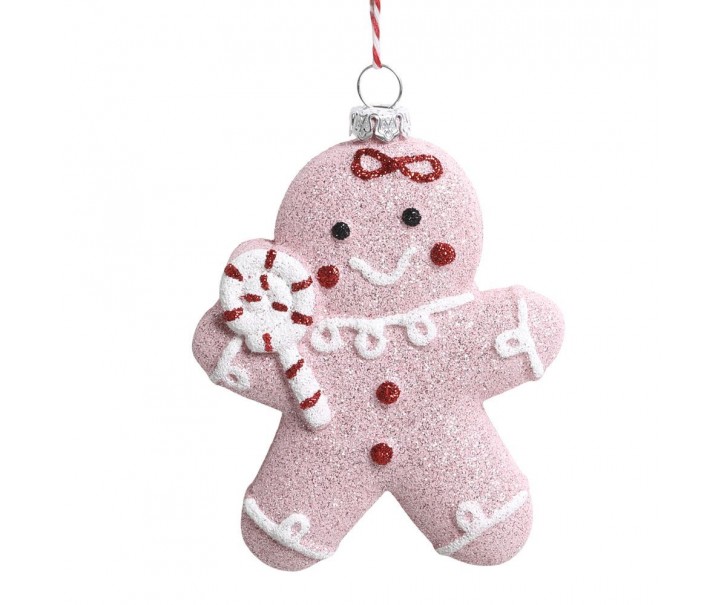 Růžová vánoční ozdoba perníček Gingerbread Candy - 8*3*10 cm Chic Antique