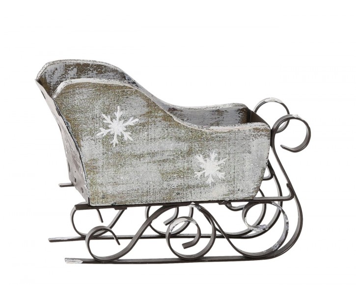 Zinkové antik kovové zdobené sáňky s vločkami Christmas - 10*5*12 cm Chic Antique
