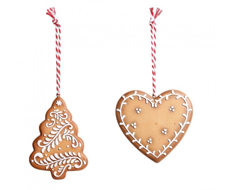 Set 2ks závěsná dekorace perníkový stromek a srdce Ginger - 8*0,5*8 cm Chic Antique
