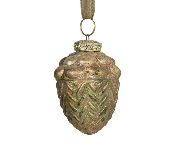 Zeleno-zlatá antik skleněná dekorace žalud - Ø 6*8 cm Mars & More 