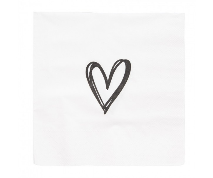 Bílé papírové ubrousky se srdíčkem Heart - 33*33 cm (20ks) Clayre & Eef
