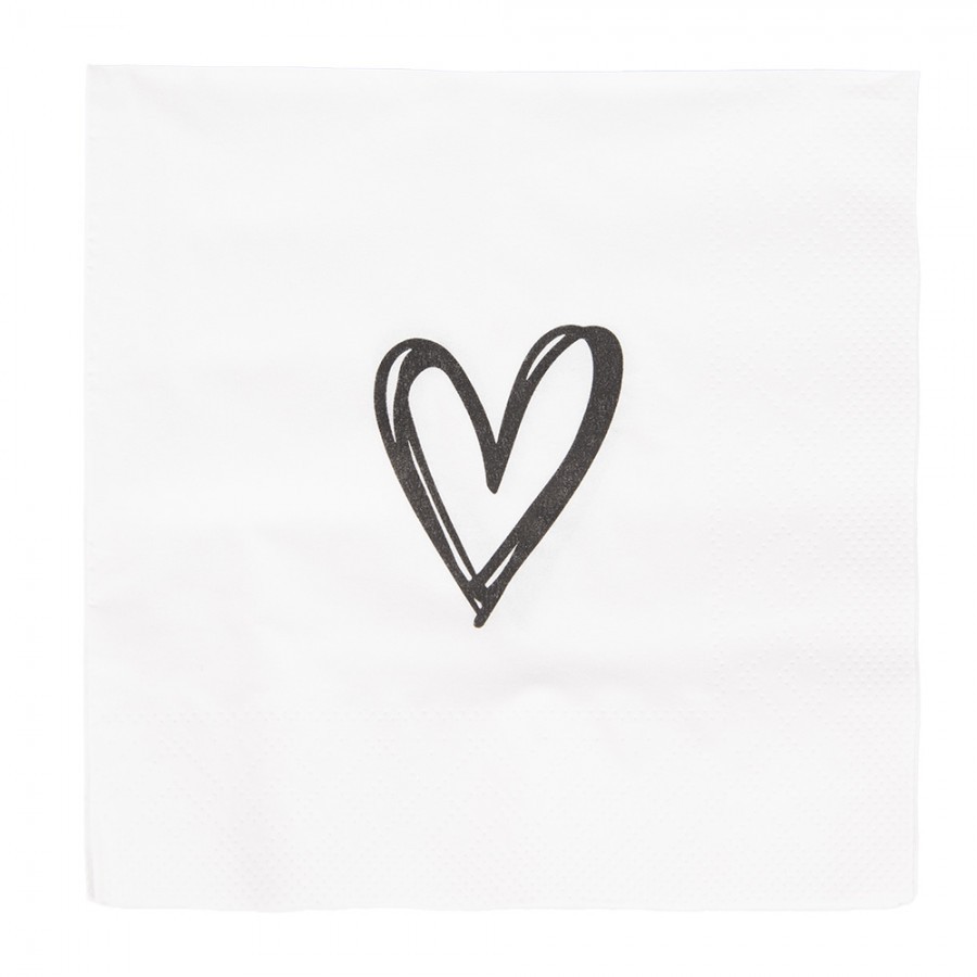 Bílé papírové ubrousky se srdíčkem Heart - 33*33 cm (20ks)