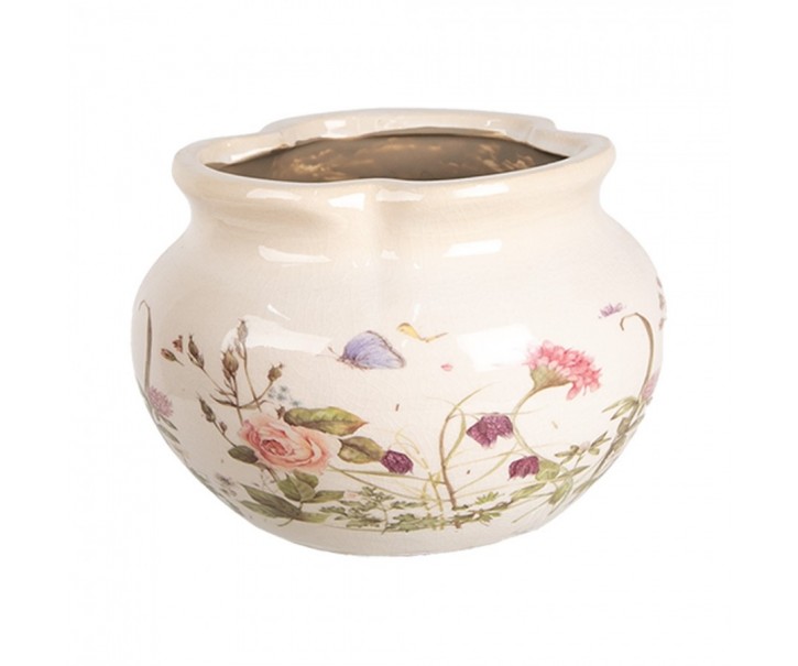 Šedý keramický dekorační květináč s květy Floria, který přináší do vašeho interiéru nádech elegance a rustikálního šarmu. Tento Clayre & Eef
