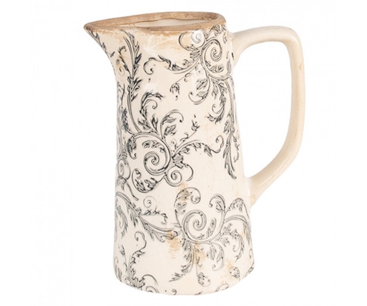 Béžový keramický dekorační džbán se šedými ornamenty Gassia M - 16*11*20 cm Clayre & Eef