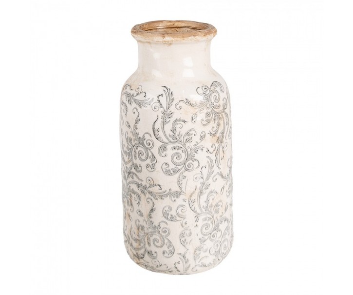 Béžová keramická dekorační váza se šedými ornamenty Gassia L - Ø 15*32 cm Clayre & Eef
