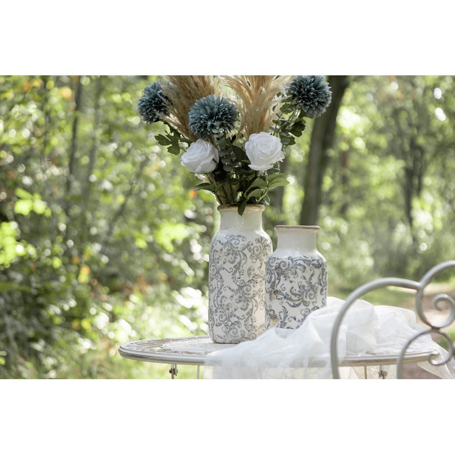 Béžová keramická dekorační váza se šedými ornamenty Gassia L - Ø 15*32 cm Clayre & Eef Béžová keramická dekorační váza se šedými ornamenty Gassia L - Ø 15*32 cm Clayre & Eef