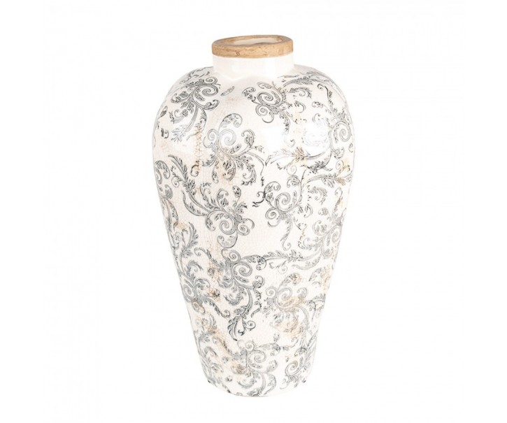 Béžová keramická dekorační váza se šedými ornamenty Gassia L - Ø 24*40 cm Clayre & Eef