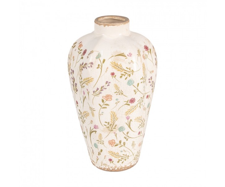 Béžová keramická váza s kvítky Floral Cartoon S - Ø 17*30 cm Clayre & Eef