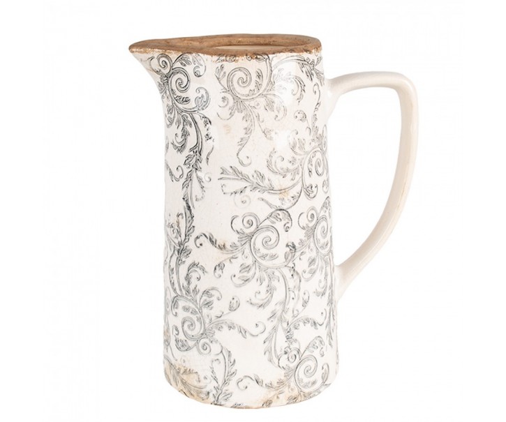 Béžový keramický dekorační džbán se šedými ornamenty Gassia L - 21*14*26 cm Clayre & Eef