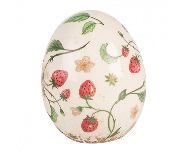 Keramické dekorační vajíčko s jahůdkami Wild Strawberries M - Ø 10*12 cm Clayre & Eef