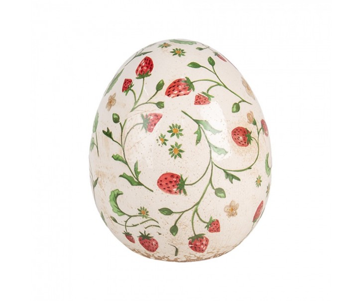 Keramické dekorační vajíčko s jahůdkami Wild Strawberries L - Ø 14*16 cm Clayre & Eef