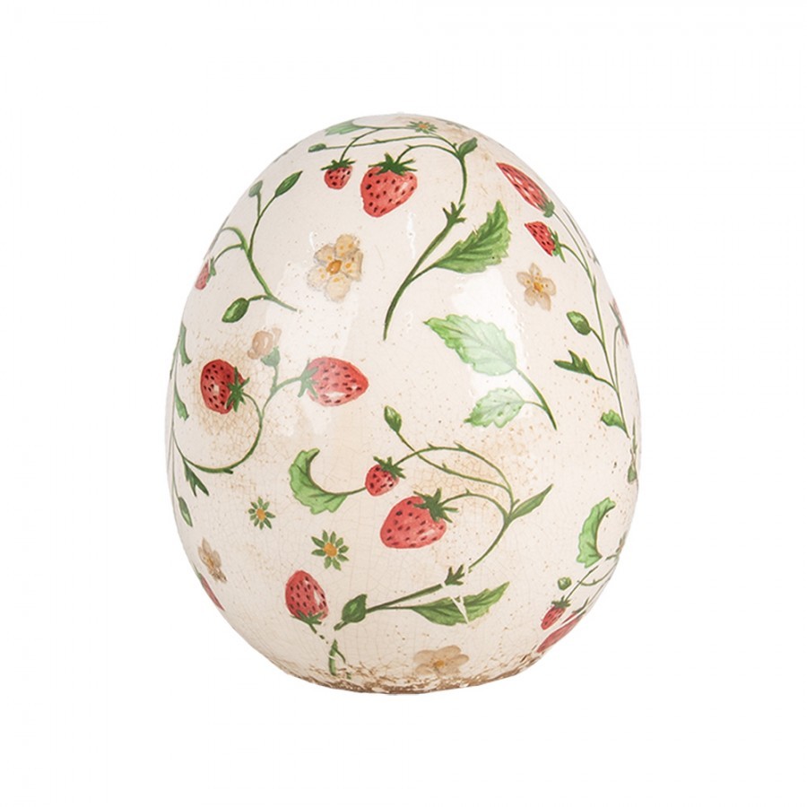 Keramické dekorační vajíčko s jahůdkami Wild Strawberries L - Ø 14*16 cm Clayre & Eef Keramické dekorační vajíčko s jahůdkami Wild Strawberries L - Ø 14*16 cm Clayre & Eef