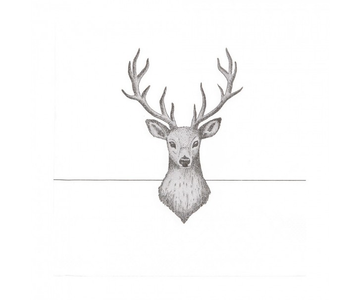 Bílé papírové ubrousky s jelenem Deer Love - 33*33 cm (20ks) Clayre & Eef