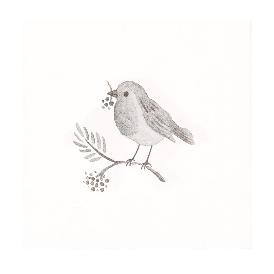 Bílé papírové ubrousky s ptáčkem Love Bird - 33*33 cm (20ks)
