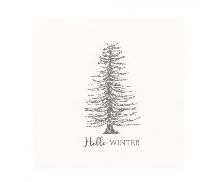 Bílé papírové ubrousky se stromem Hello Winter - 33*33 cm (20ks) Clayre & Eef
