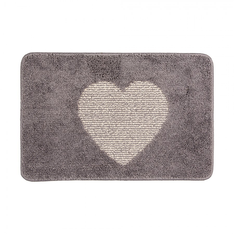 Šedá koupelnová předložka se srdíčkem - 78*48*1 cm