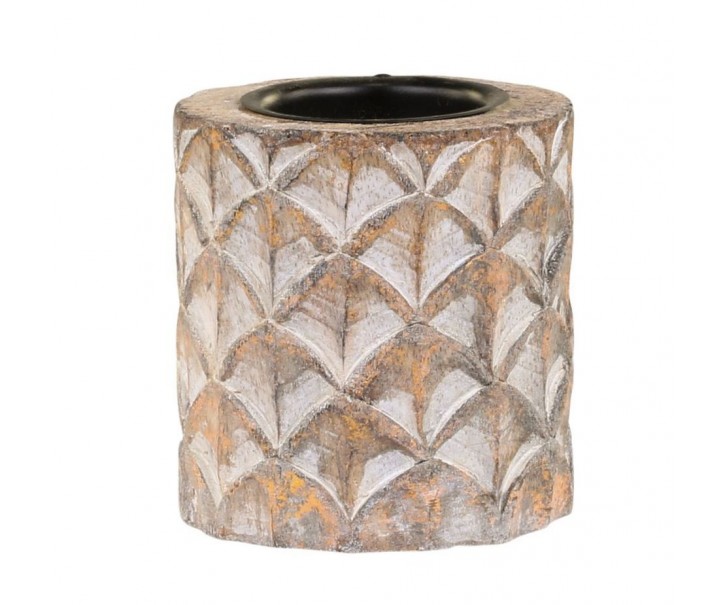 Přírodní antik dřevěný svícen na čajovou svíčku Conny - Ø 7*8 cm Chic Antique