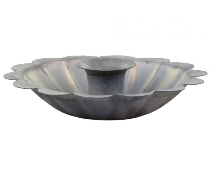 Zinkový antik kovový svícen na úzkou svíčku s květem Nostalgic - Ø 12*4 cm Chic Antique