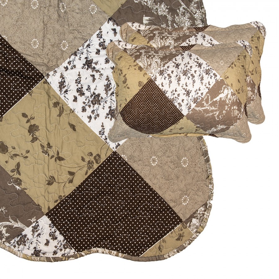 Hnědý přehoz na postel a 1x povlak na polštář Patchwork - 180*250 cm / 50*70 cm